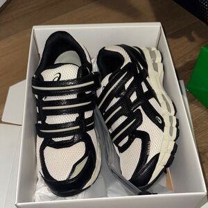 Asics Black and White Mesh Athletic Sneakers